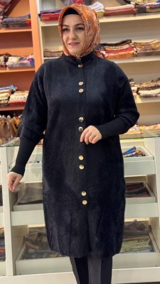 Sakal Düğmeli Kaşe Hırka Siyah/4857 - Thumbnail