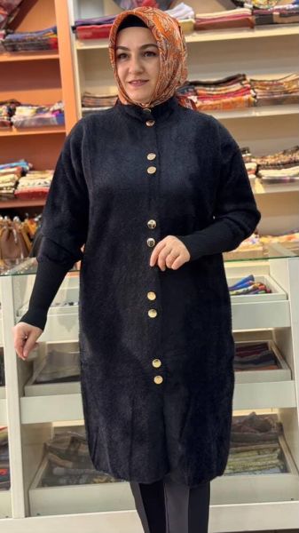 Sakal Düğmeli Kaşe Hırka Siyah/4857