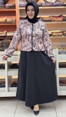 inza moda - Şal Desen Etekli Takım Siyah/1148