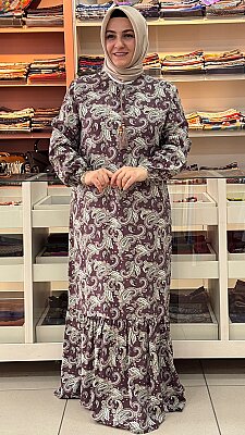 İnza Moda - Şal Desenli Elbise Kahve/5271 