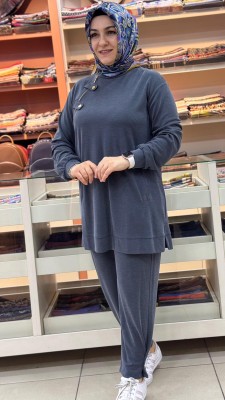 Şalvar Pantolonlu Düğme Detaylı Takım Antrasit/14406 - Thumbnail