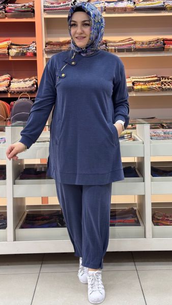 Şalvar Pantolonlu Düğme Detaylı Takım İndigo/14406