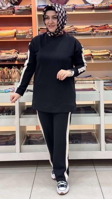 inza moda - Şerit Detaylı Basic Takım Siyah/12761