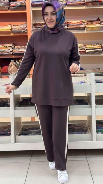 Şerit Detaylı Basic Takım Acı Kahve/12761
