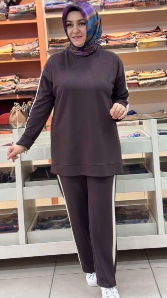 Şerit Detaylı Basic Takım Acı Kahve/12761