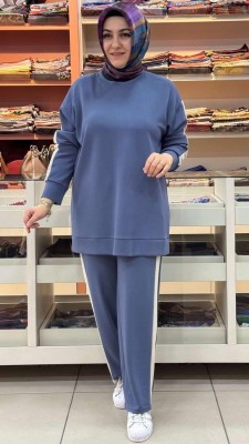 Şerit Detaylı Basic Takım Mavi/12761 - Thumbnail