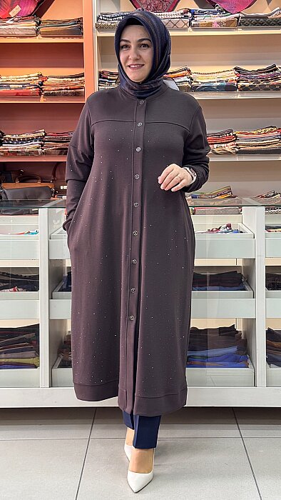 Serpme Taş Detaylı Düğmeli Kap Kahve/268284 