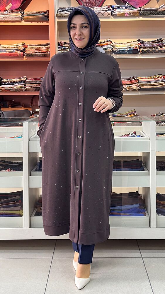 Serpme Taş Detaylı Düğmeli Kap Kahve/268284 - 1