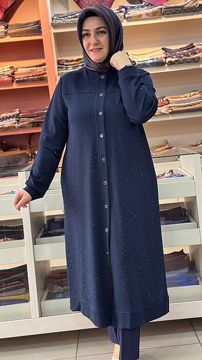 Serpme Taş Detaylı Düğmeli Kap Lacivert/268284  - 2