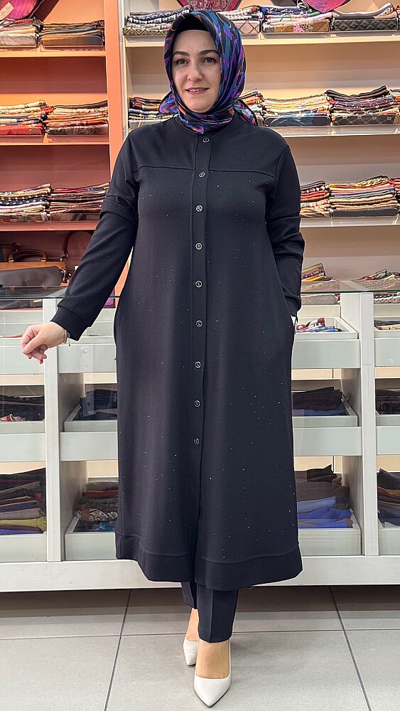 Serpme Taş Detaylı Düğmeli Kap Siyah/268284 - 1