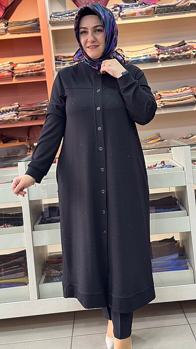Serpme Taş Detaylı Düğmeli Kap Siyah/268284 - 2