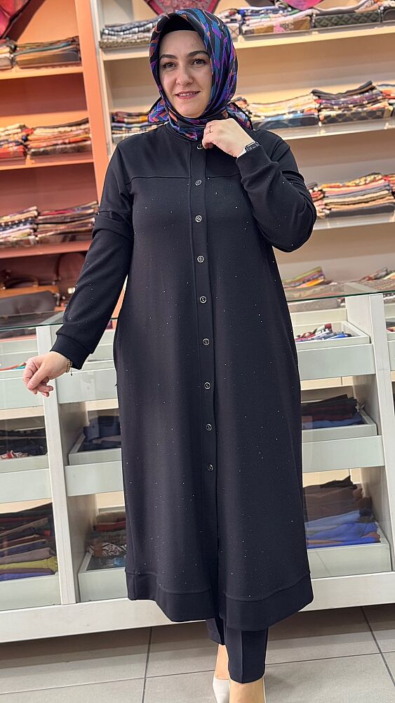 Serpme Taş Detaylı Düğmeli Kap Siyah/268284 - 2