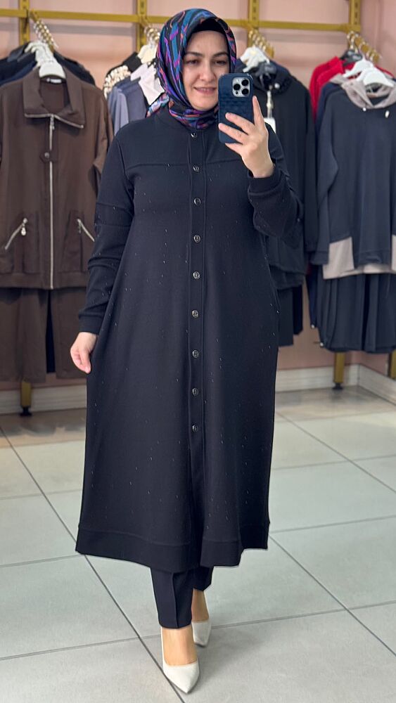 Serpme Taş Detaylı Düğmeli Kap Siyah/268284 - 3