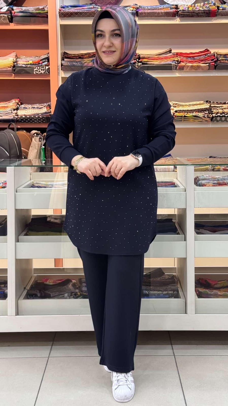 inza moda - Serpme Taş Detaylı Takım Lacivert/1267