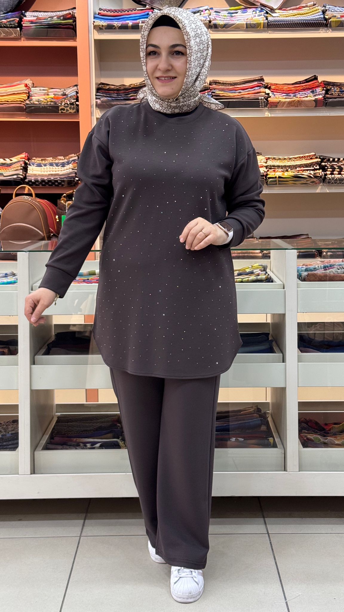 İnza Moda - Serpme Taş Detaylı Takım Kahve/1267