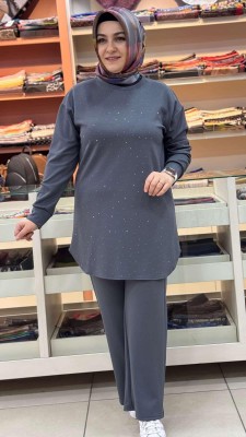 Serpme Taş Detaylı Takım Gri/1267 - Thumbnail