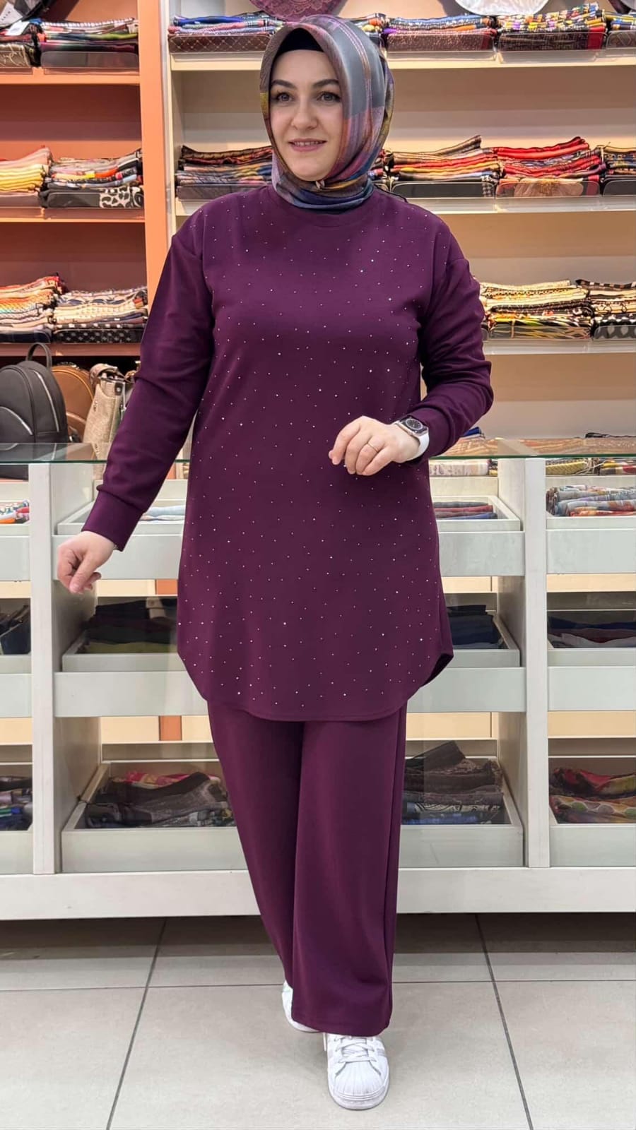 İnza Moda - Serpme Taş Detaylı Takım Bordo/1267