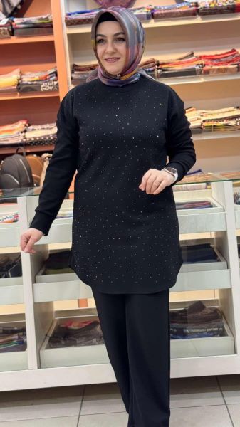 Serpme Taş Detaylı Takım Siyah/1267