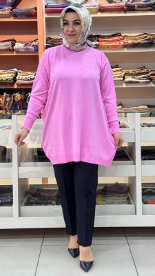  - Serpme taş Detaylı Triko Tunik Pembe/12570