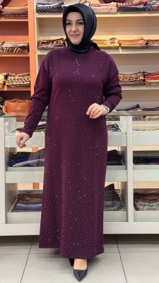 İnza Moda - Serpme Taşlı Elbise Bordo/5270