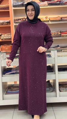 Serpme Taşlı Elbise Bordo/5270 - Thumbnail