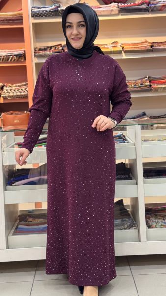 Serpme Taşlı Elbise Bordo/5270