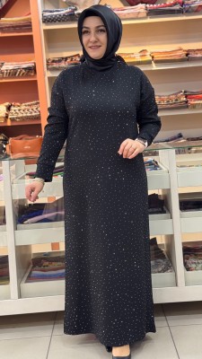 Serpme Taşlı Elbise Siyah/5270 - Thumbnail