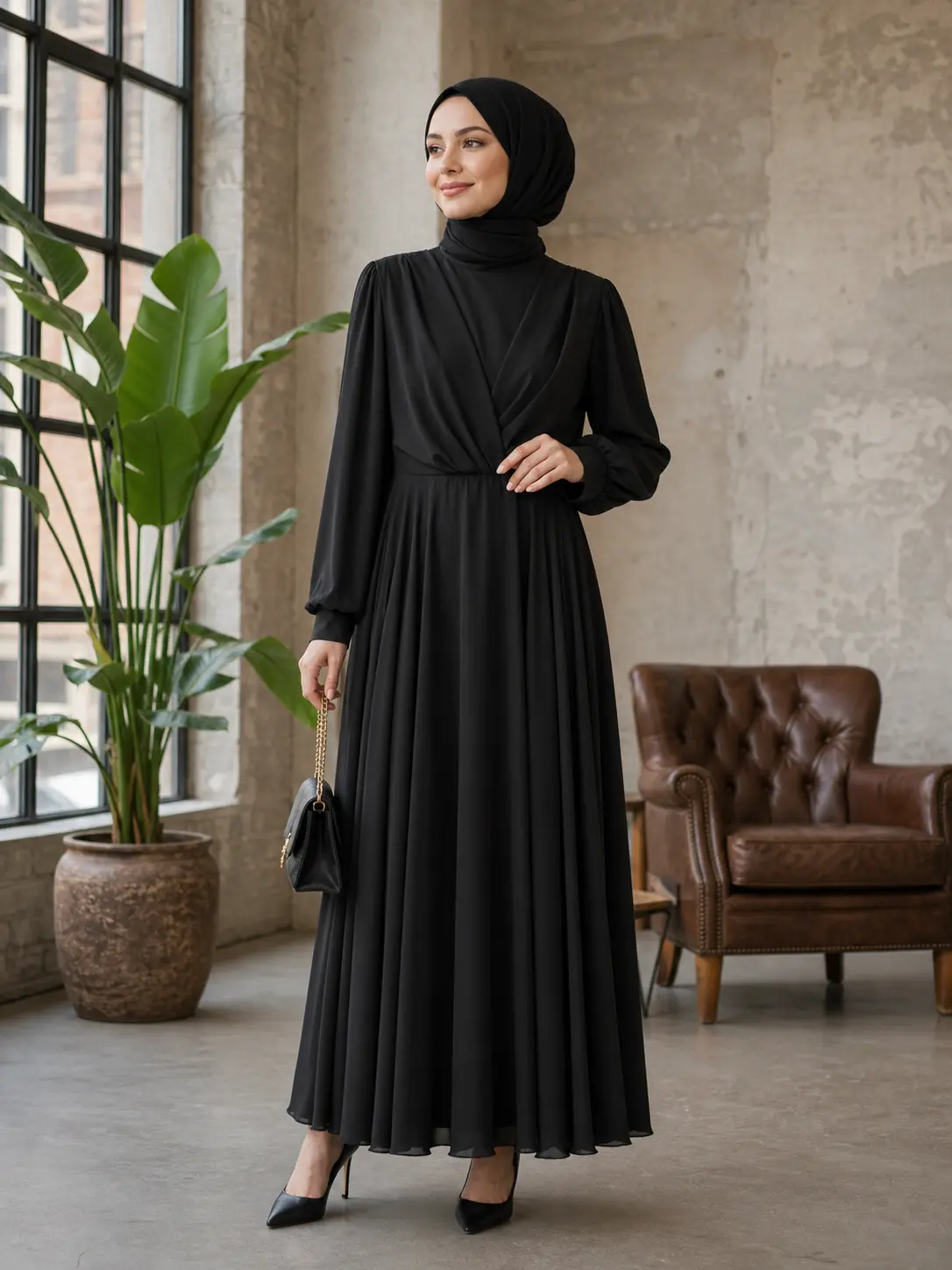 Janset - Şifon Tül Detaylı Abiye Siyah/8487