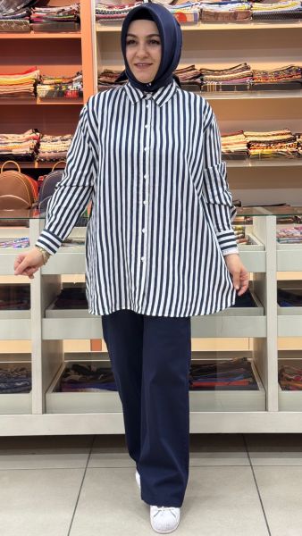 Simli Çizgili Tunik Lacivert/3311