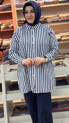 Simli Çizgili Tunik Lacivert/3311 - Thumbnail