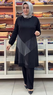 Simli Deri Detaylı Takım Siyah/60510 - Thumbnail