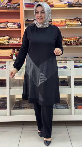 Simli Deri Detaylı Takım Siyah/60510