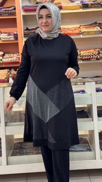 Simli Deri Detaylı Takım Siyah/60510