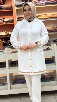 Simli Ribanalı Oyşho Takım Ekru/6112 - Thumbnail