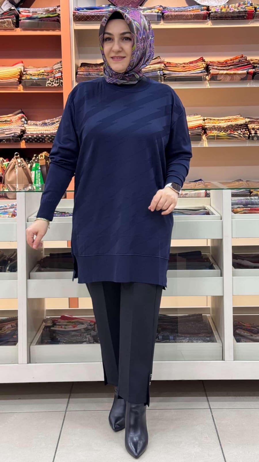 inza moda - Şimşek Desen Triko Tunik Lacivert/1876