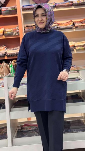 Şimşek Desen Triko Tunik Lacivert/1876