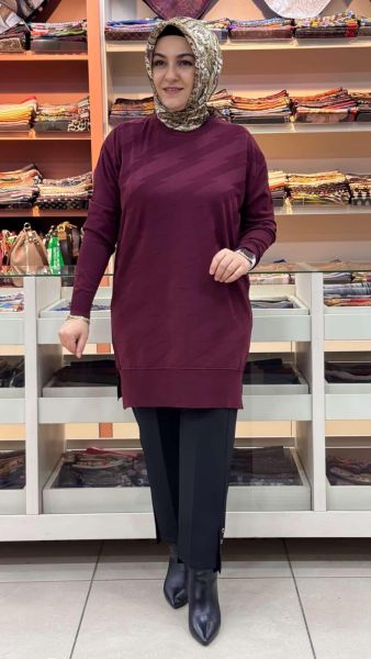 Şimşek Desen Triko Tunik Bordo/1876