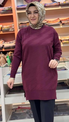 Şimşek Desen Triko Tunik Bordo/1876 - Thumbnail