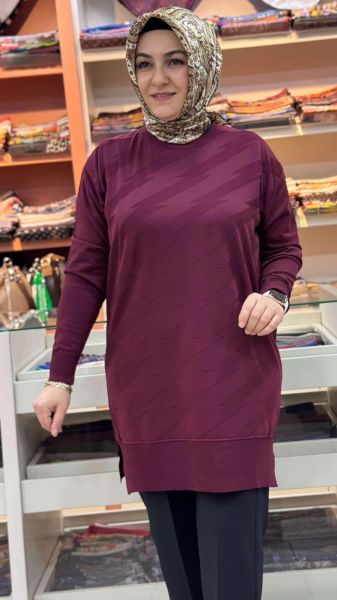 Şimşek Desen Triko Tunik Bordo/1876