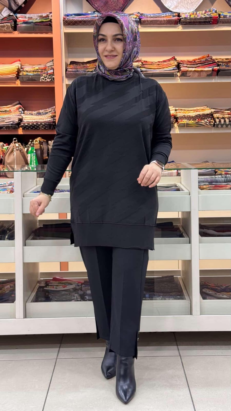 inza moda - Şimşek Desen Triko Tunik Siyah/1876