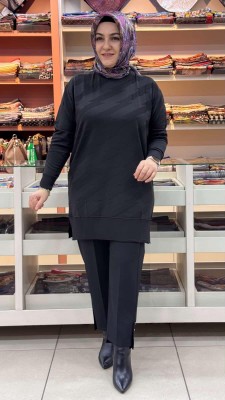 Şimşek Desen Triko Tunik Siyah/1876 - Thumbnail