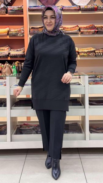 Şimşek Desen Triko Tunik Siyah/1876
