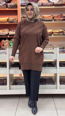inza moda - Şimşek Desen Triko Tunik Kahve/1876
