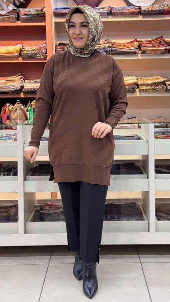 Şimşek Desen Triko Tunik Kahve/1876