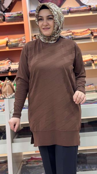 Şimşek Desen Triko Tunik Kahve/1876