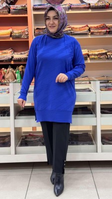 inza moda - Şimşek Desen Triko Tunik Saks/1876