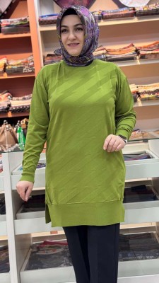 Şimşek Desen Triko Tunik Yeşil/1876 - Thumbnail