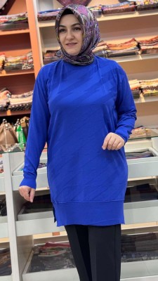 Şimşek Desen Triko Tunik Saks/1876 - Thumbnail