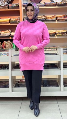 inza moda - Şimşek Desen Triko Tunik Pembe/1876