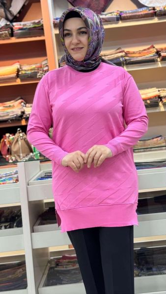 Şimşek Desen Triko Tunik Pembe/1876